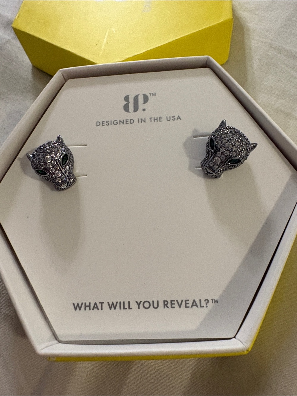 bp Silver Pavé Panther Head Stud Earrings with Black Eyes